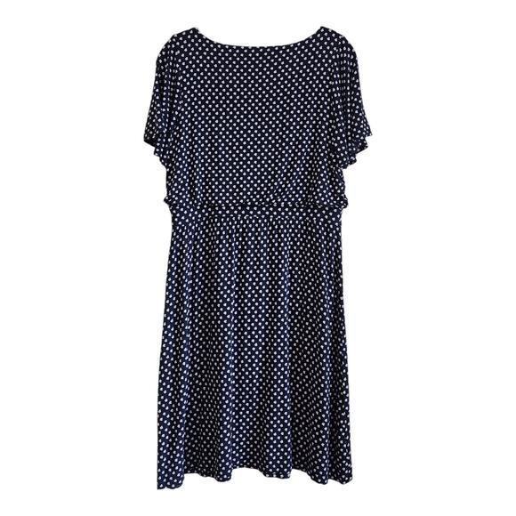 LOFT Ann Taylor Women's M Dress Navy Blue Pink Short Flutter Sleeve Stretch - Picture 6 of 6